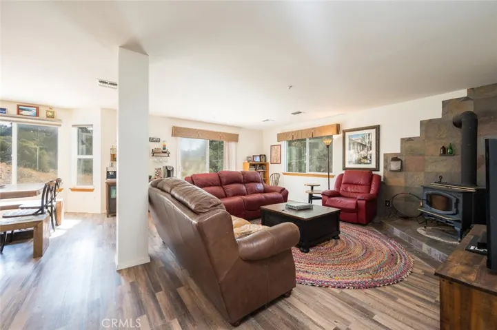 living area with wood burning stove