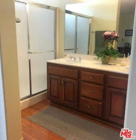 Master Bath with dual sinks and large walkin shower.