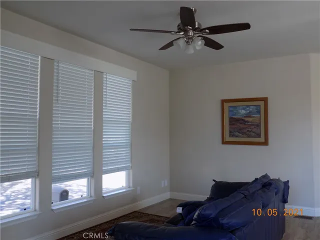 Large windows and ceiling fan