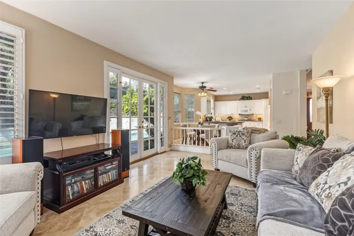 Open floor plan with kitchen and family room