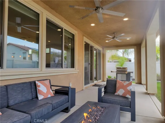 Dual ceiling fan lounge area