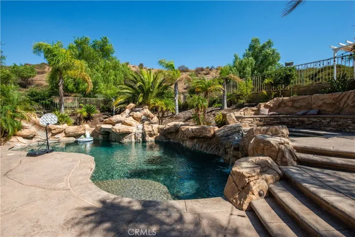 Spectacular salt water pool, waterfall and slide