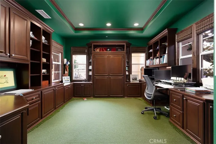 Office with putting green surface and trundle bed