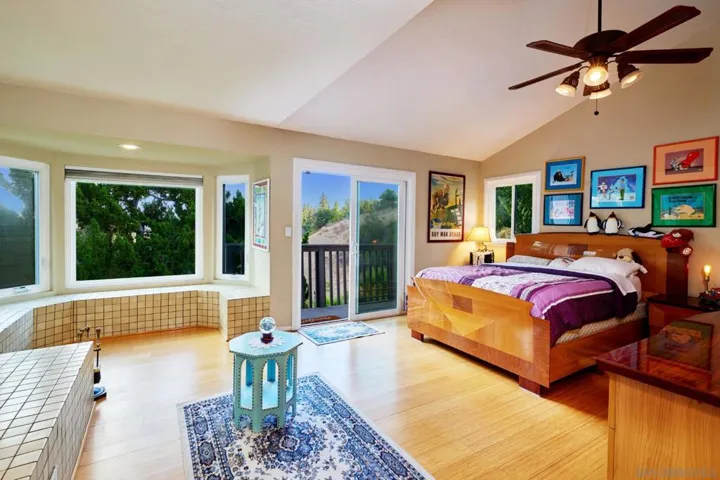 Master Retreat takes up nearly the entire second floor, includes huge walk-in closet, lounge, fireplace and direct access to enormous view deck.