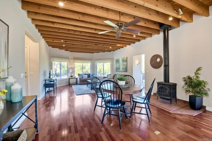 Cozy up to the wood burning stove as you sip your morning coffee.