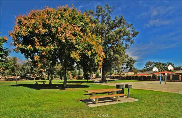 Nearby park with picnic benches and grills