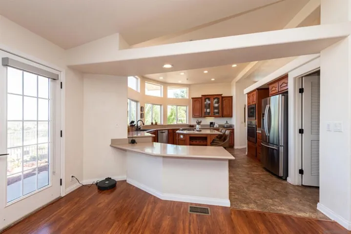 Looking from the family room into the kitchen