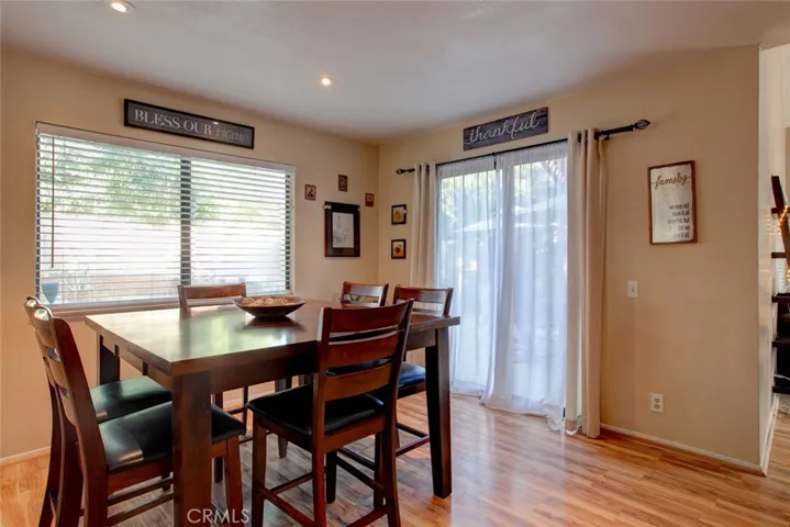 Dining area with sliding door to backyard