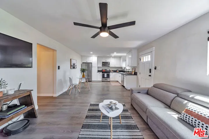 Open living, dining, kitchen