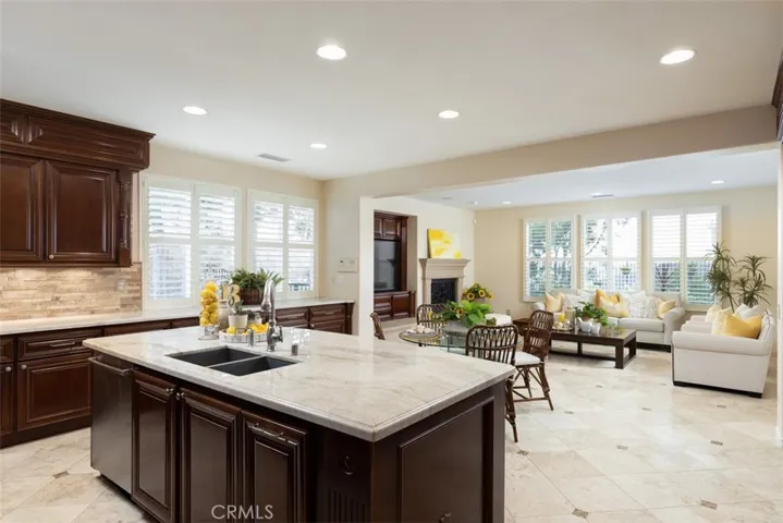 Views from center island to the family room.