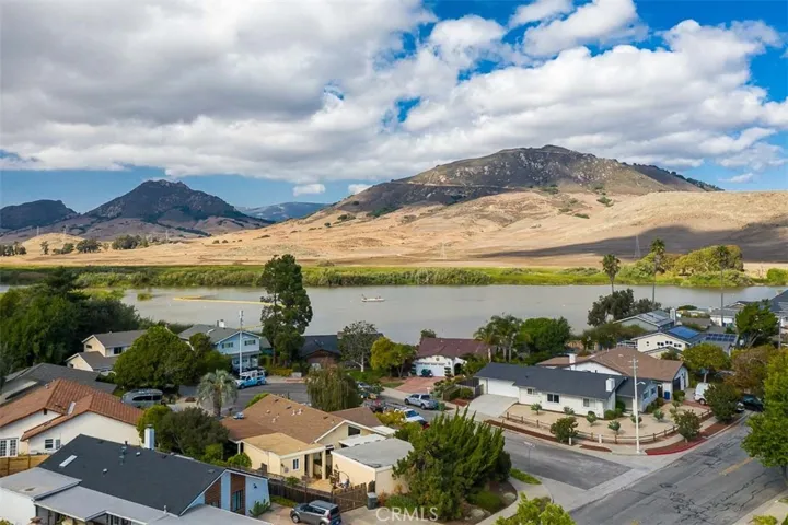 Aerial shot above house, shows proximity to lake