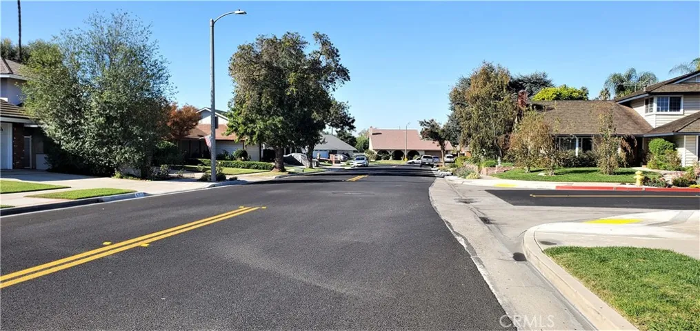 Subject property on the left with a flag