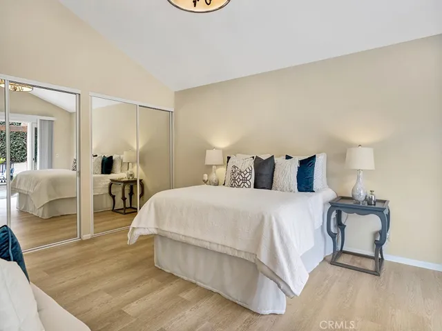Two closets are provided for ample storage.
