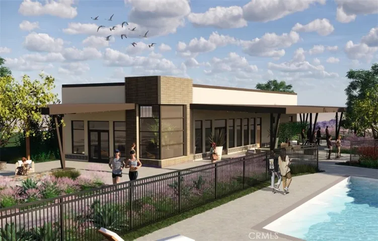 Rendering of community Recreational Center building and pool