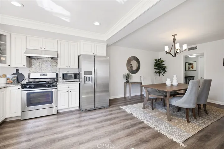 Kitchen open to dining area