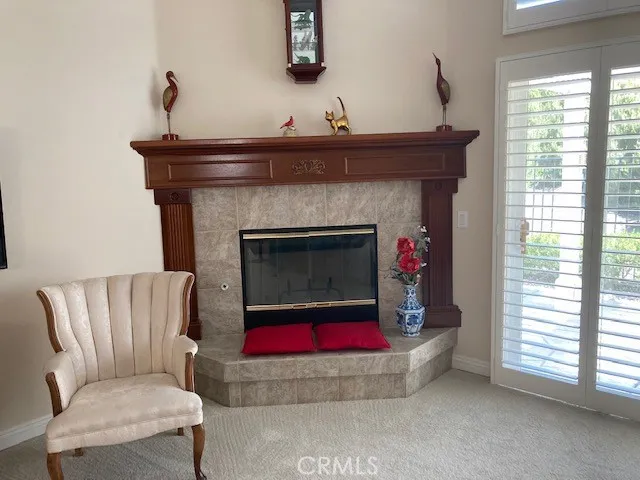 Fireplace with custom mantel.