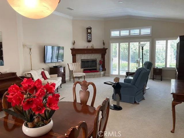 View of the large great room with fireplace.