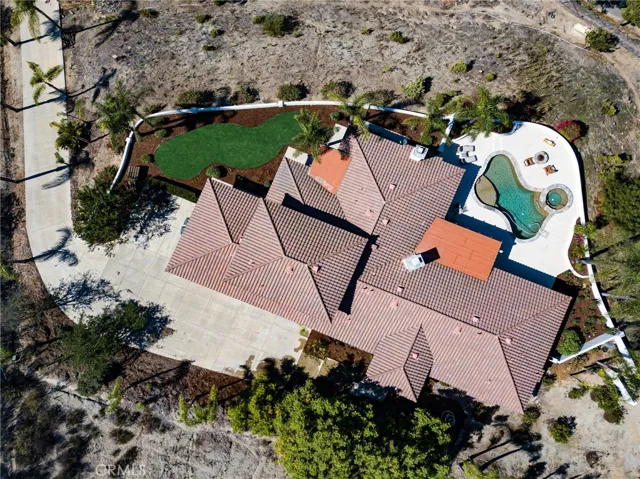 Drone shot over looking home
