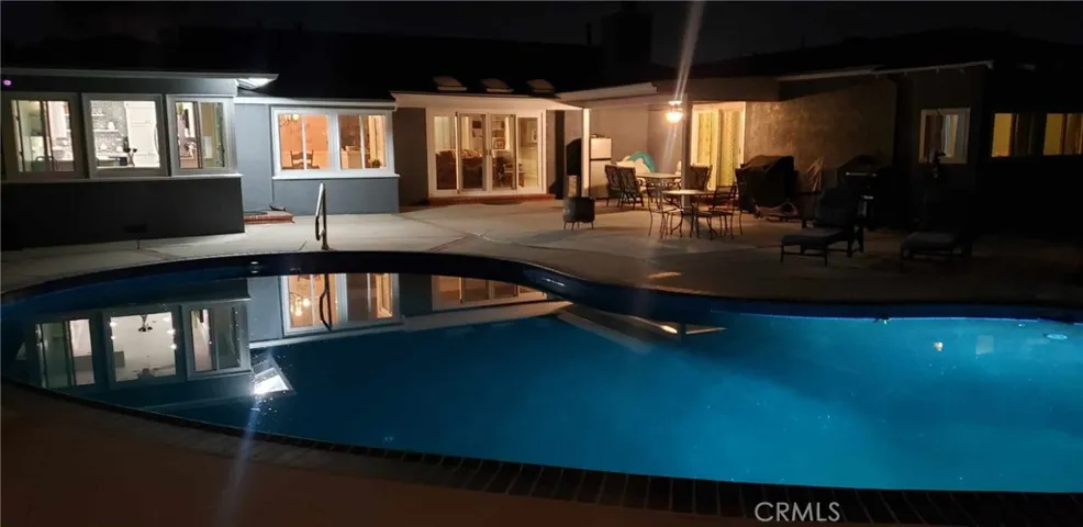 Night, pool and patio