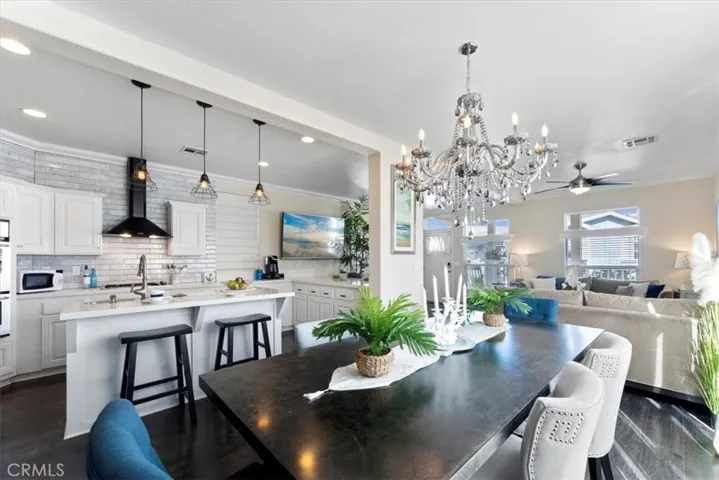 Dining room with gorgeous chandelier