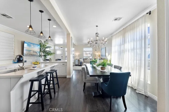 View of both kitchen and dining room.