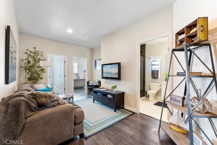 Roomy upstairs loft with laminate flooring.
