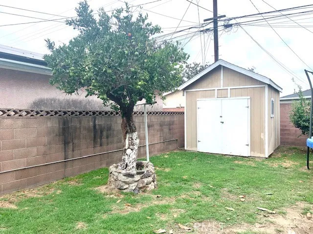 She-Shed or Playhouse or Storage Shed on concrete foundation. Cinder Block walls surround the yard. Citrus tree and Avocado (not shown)