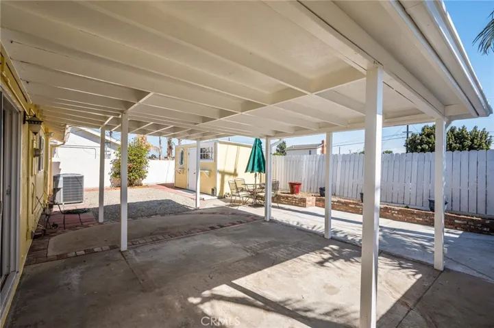 Covered patio in backyard
