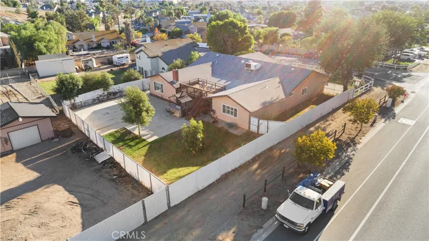 Aerial view of home and backyard