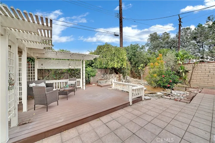 Private backyard with raised deck for dining and or entertaining