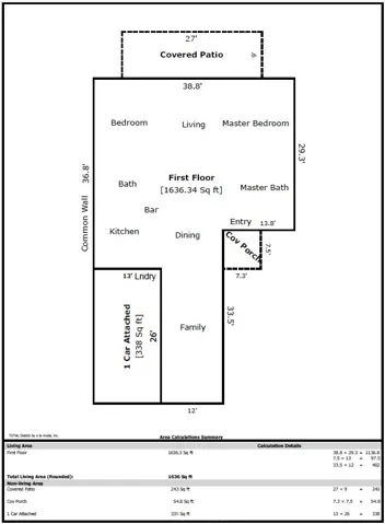 Assessor shows 1669 SF gross living area  and appraiser measurements shows 1636 SF from interior wall dimensions.