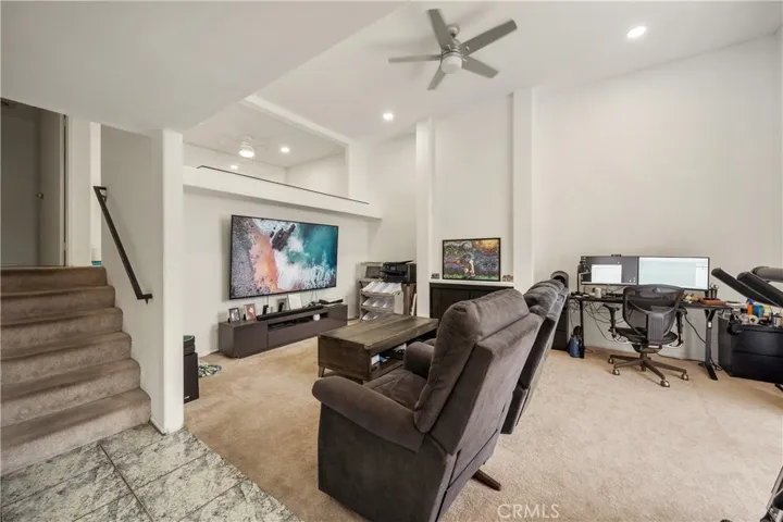 Family Room with Fireplace and high ceilings