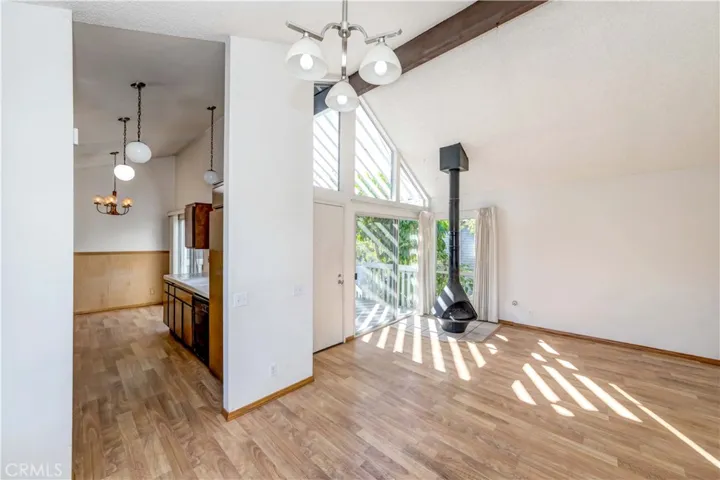 Living room with kitchen view.