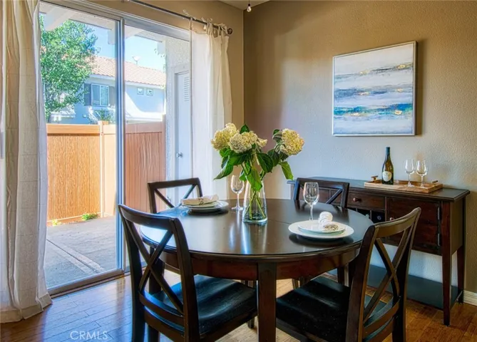 Dining room opens to patio and side yard.