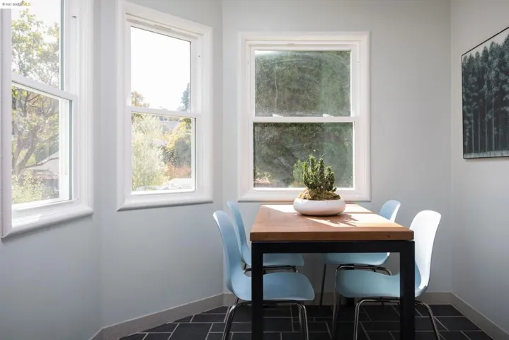 Great for a second eating area, play area, desk space and more.  Looks out to the lush back garden.