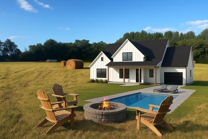 Virtually staged to envisage a new home build and in-ground pool...