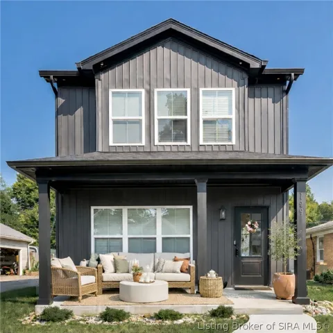 Twilight glow on modern home staged