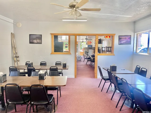 Dining area featuring plenty of natural light and a ceiling fan