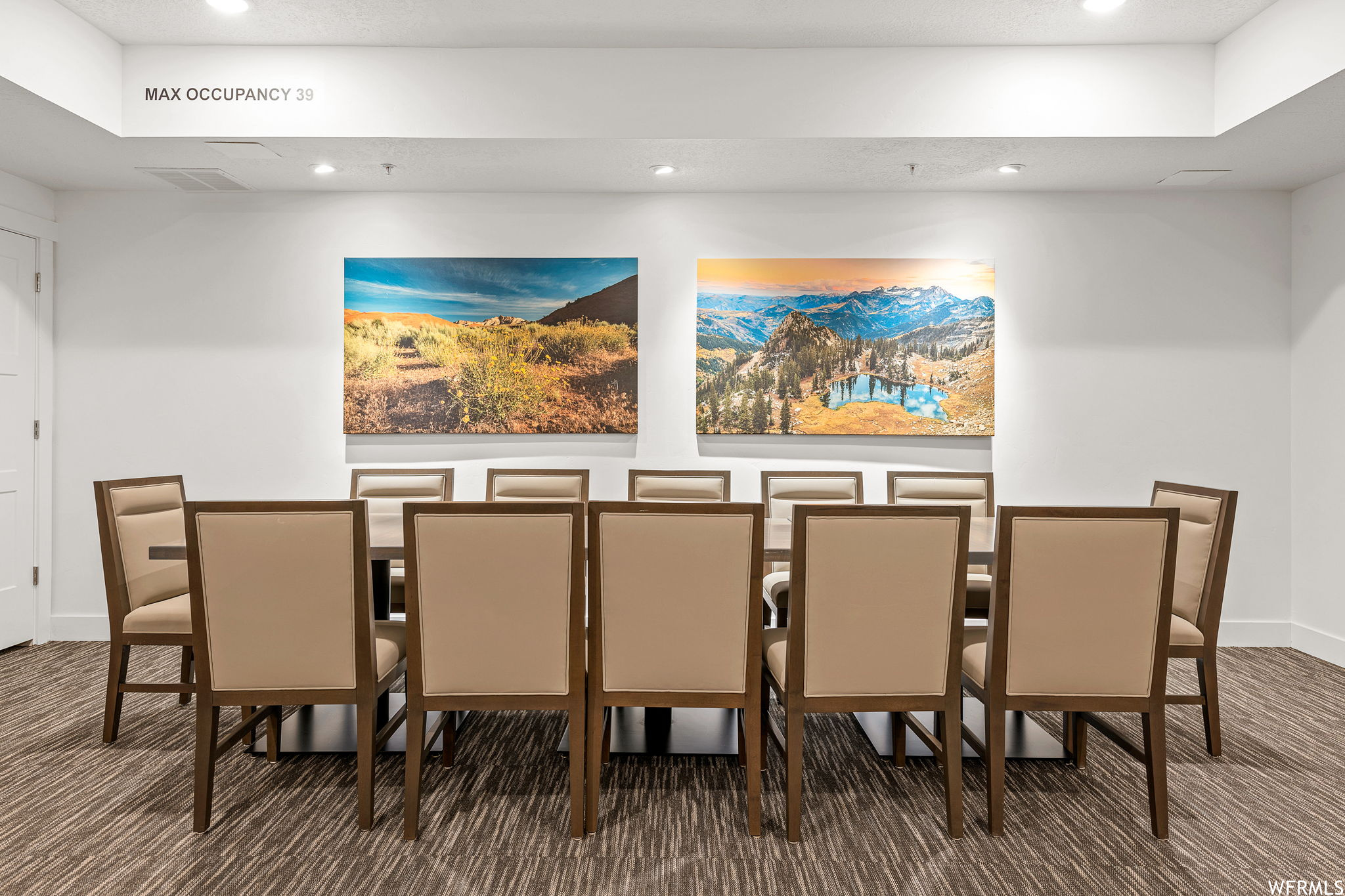 View of carpeted dining area