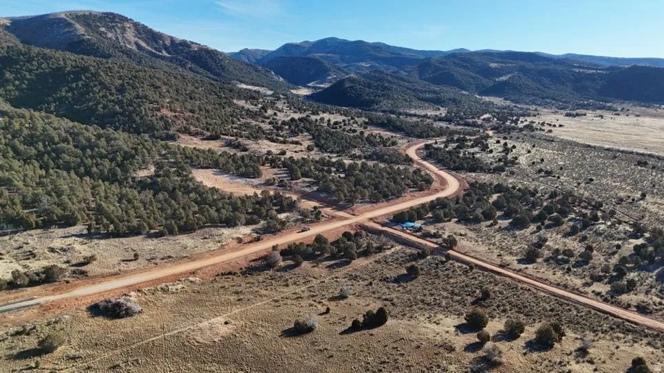 Aerial view of a mountain backdrop