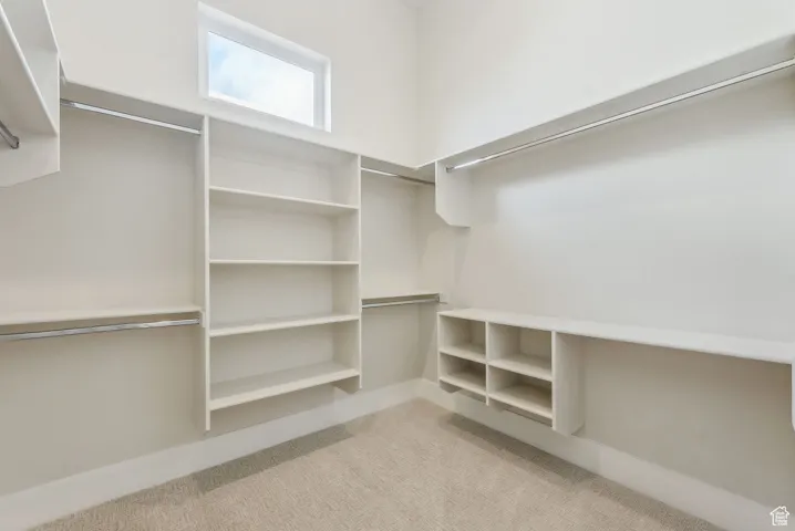 Spacious closet with carpet