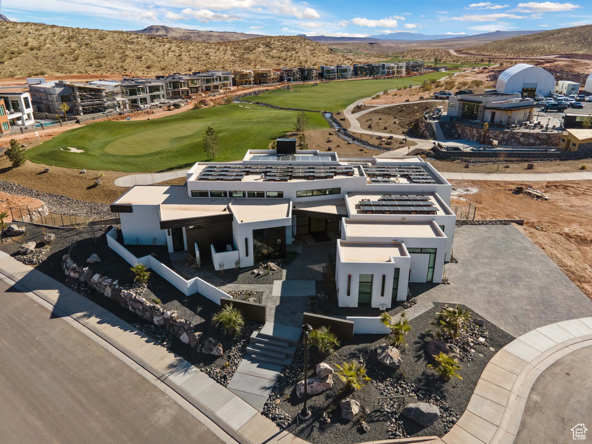 Drone / aerial view with a mountain view