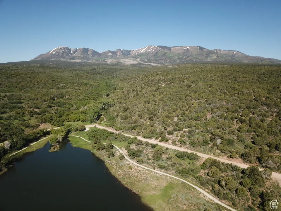 Aerial view with a water and mountain view