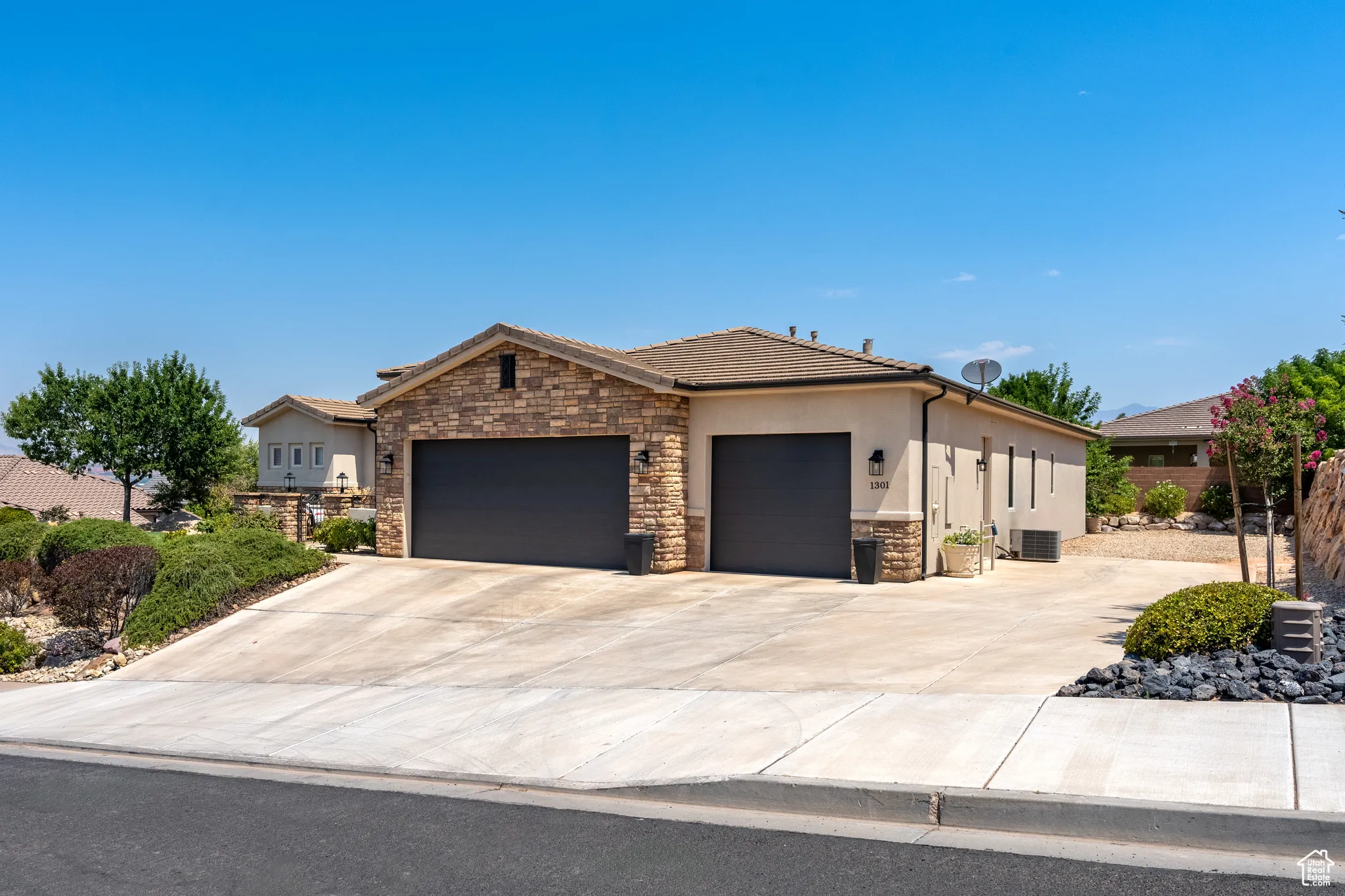 Single story home with a garage