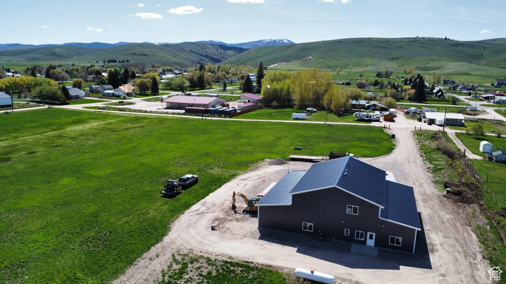 Drone / aerial view of a mountain backdrop