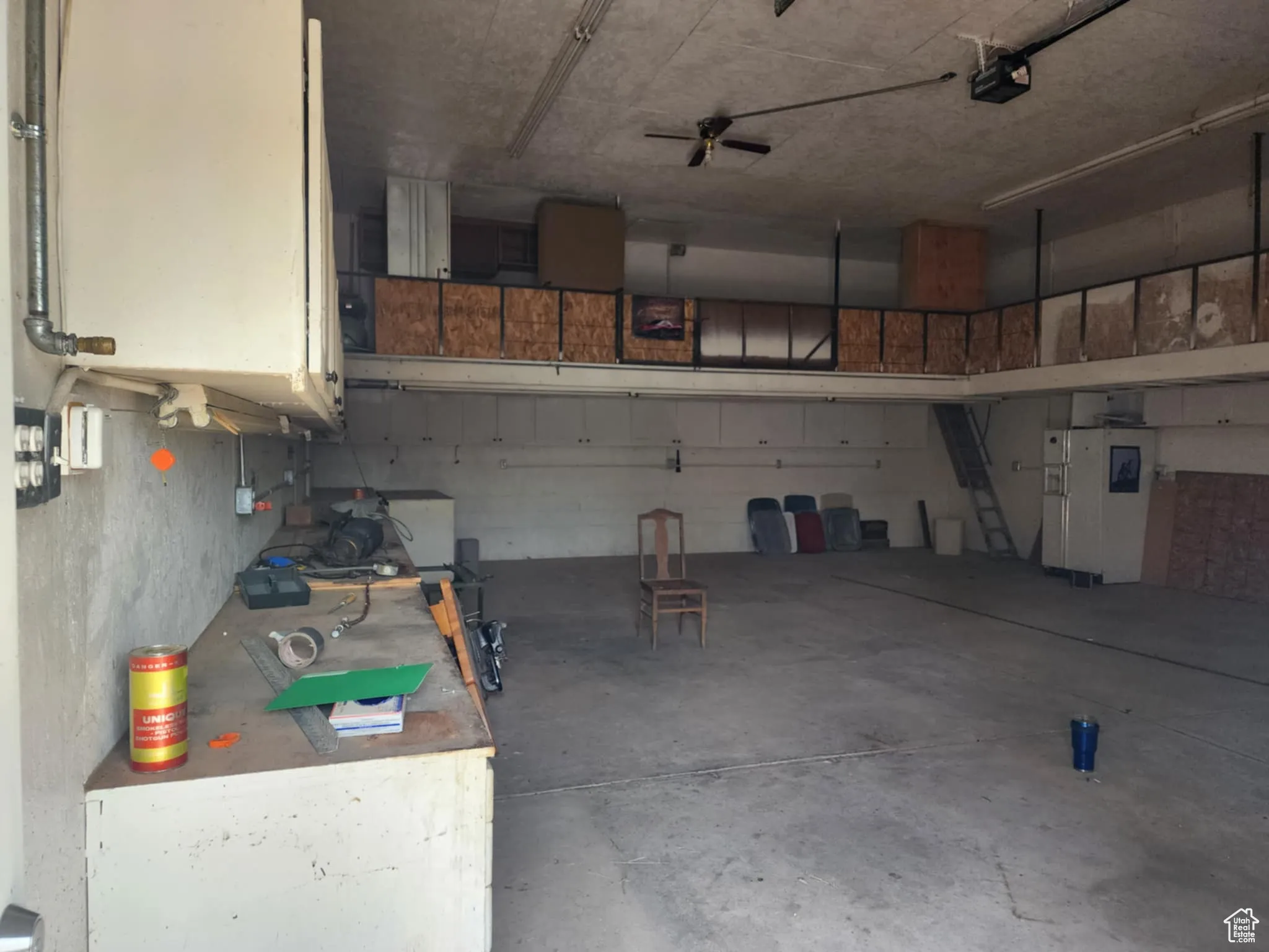 Oversized garage with loft and workbench
