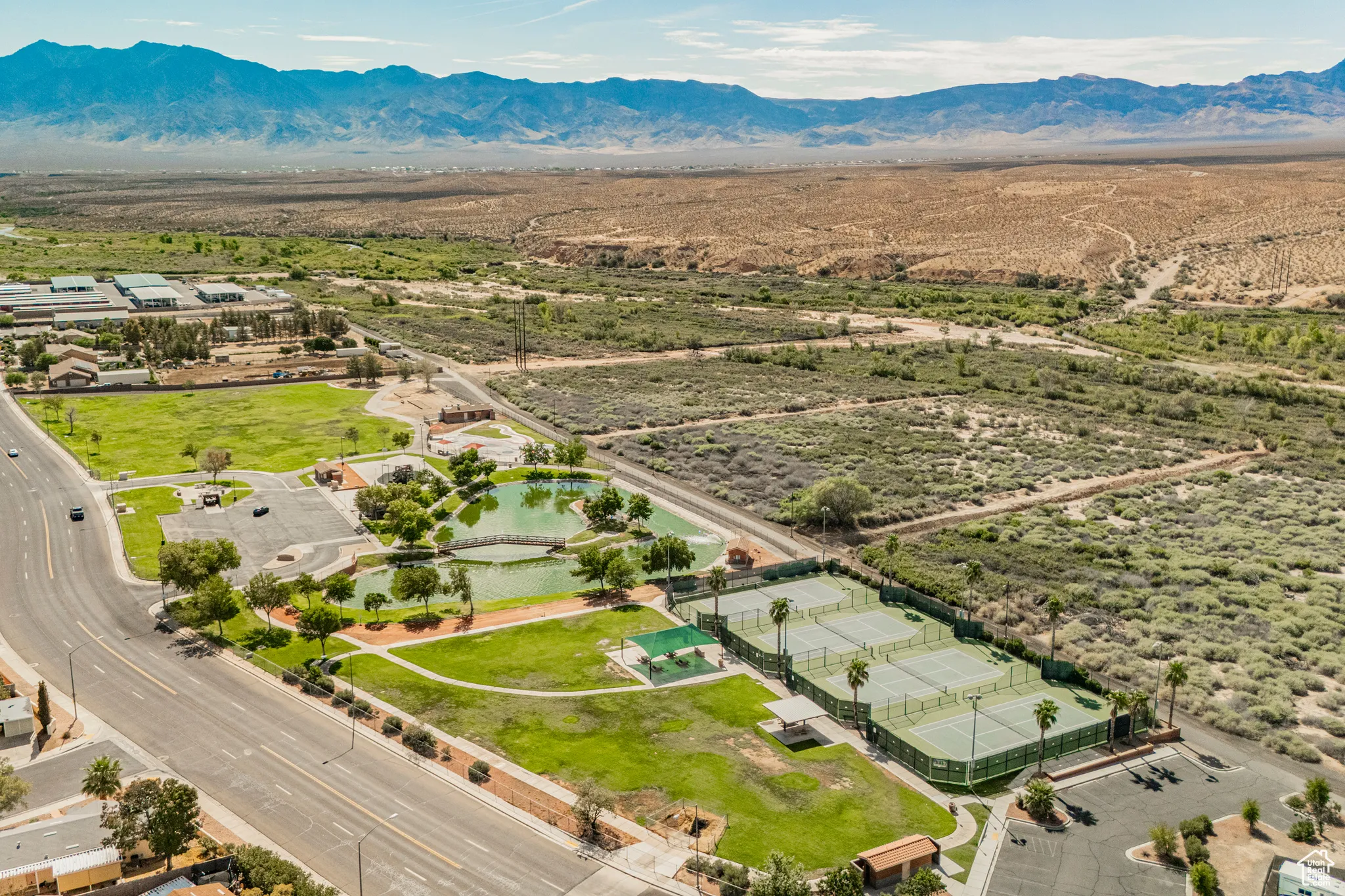 Drone / aerial view with a mountain view