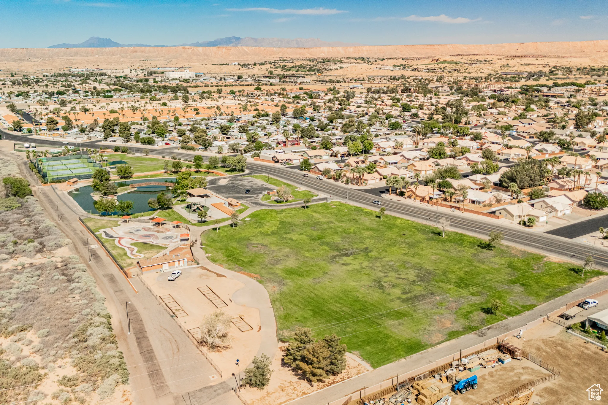 Aerial view featuring a mountain view