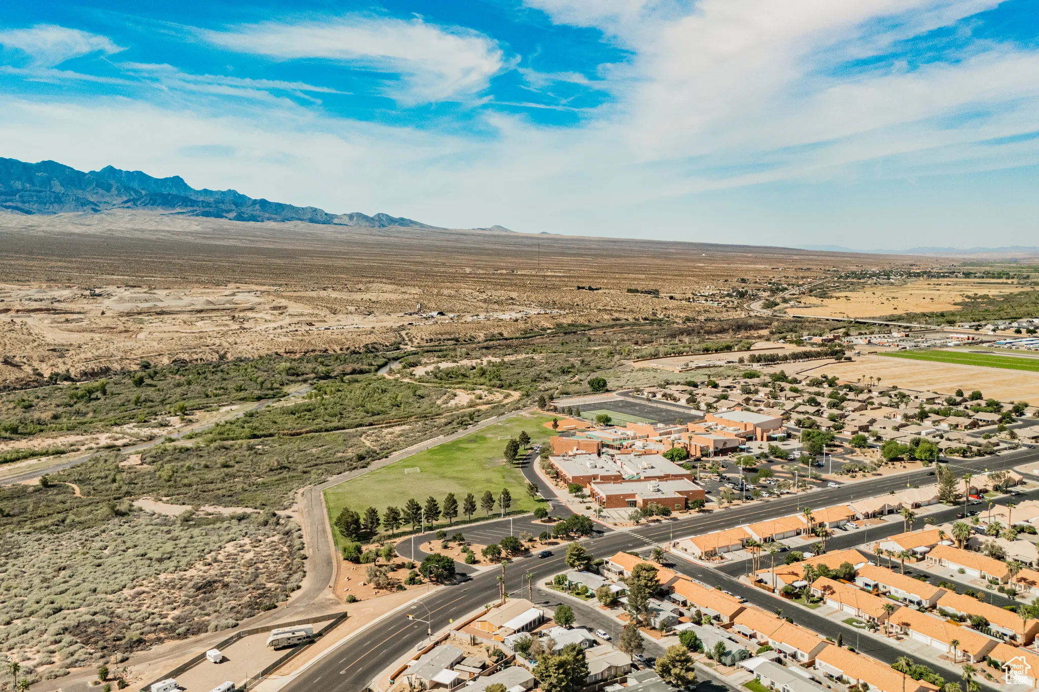 Aerial view featuring a mountain view