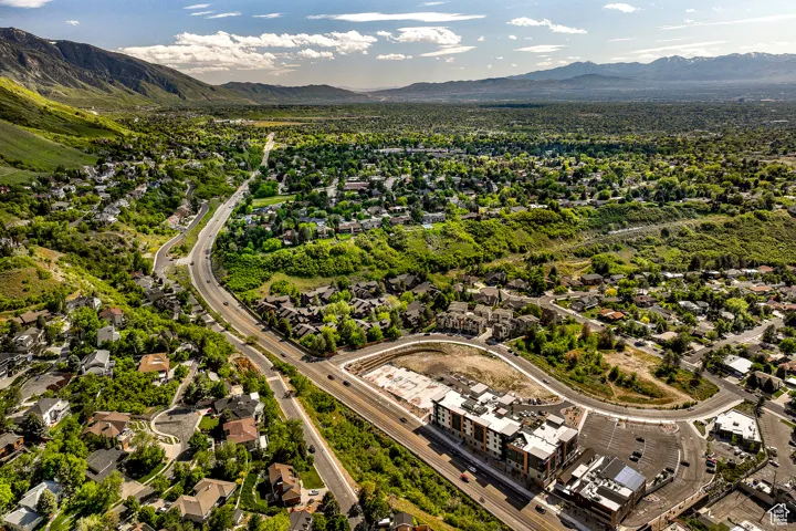 Aerial view of a mountain backdrop